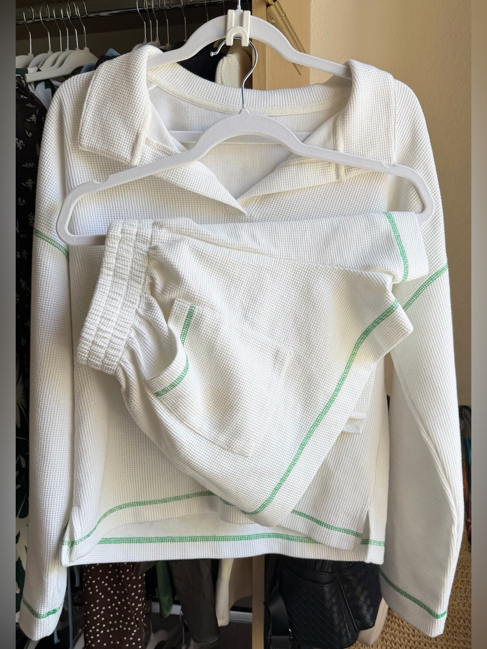Waffle Knit Long Sleeve Shorts Set - Picture 2 of 7
